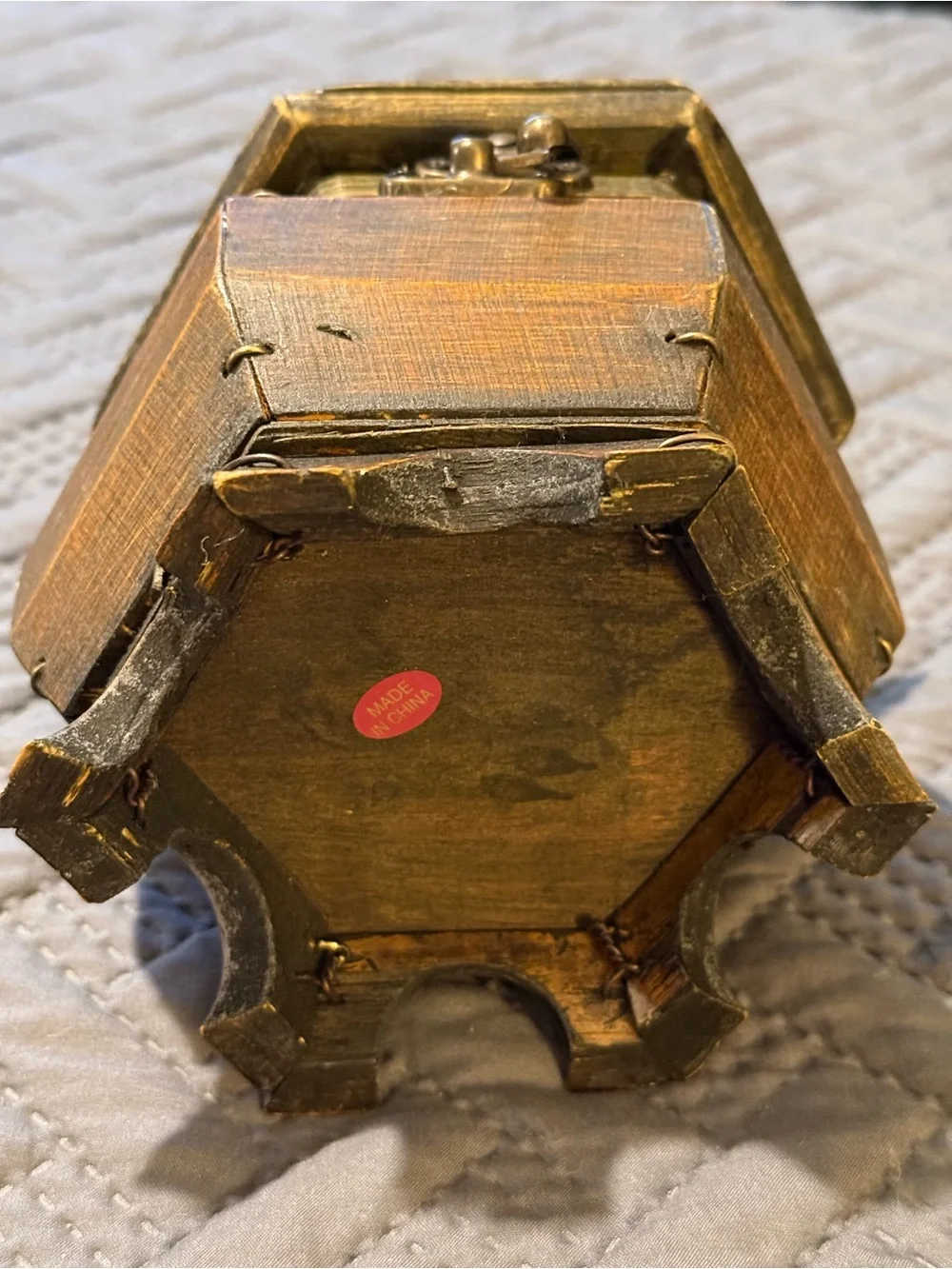 Decorative Hexagonal Brass-Tone Jewelry Box - Rustic Gold Finish